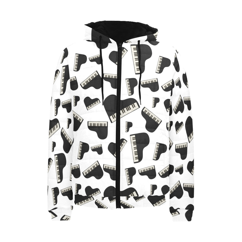 Piano Pattern Print Design 02 Men's Padded Hooded Jacket(ModelH42)