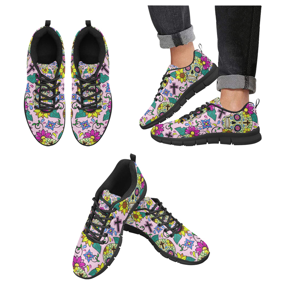 Colorful Suger Skull Pattern Men's Sneakers Black