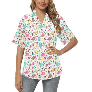 Tea pots Pattern Print Design 05 Women's All Over Print Hawaiian Shirt