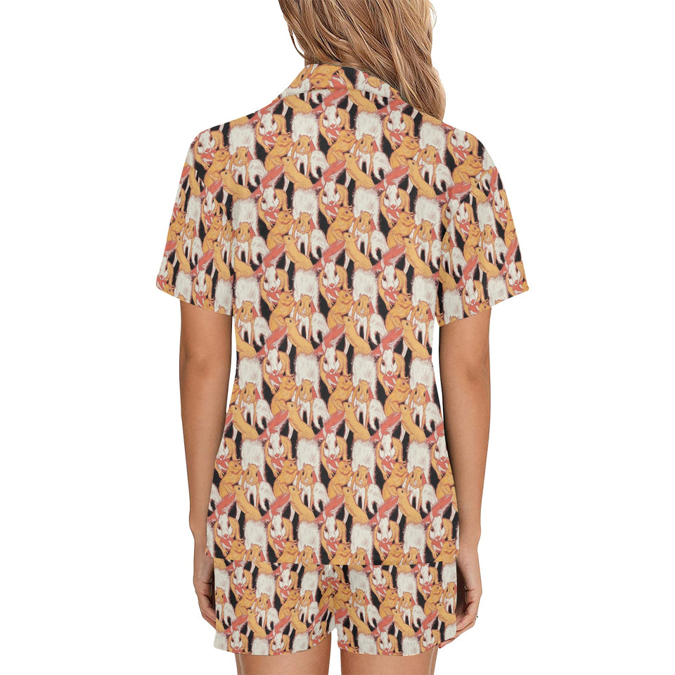 Squirrel Pattern Print Design 04 Women's V-Neck Short Pajama Set