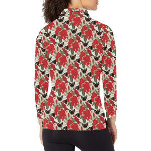 Hibiscus Pattern Print Design 04 Women's Long Sleeve Polo Shirt