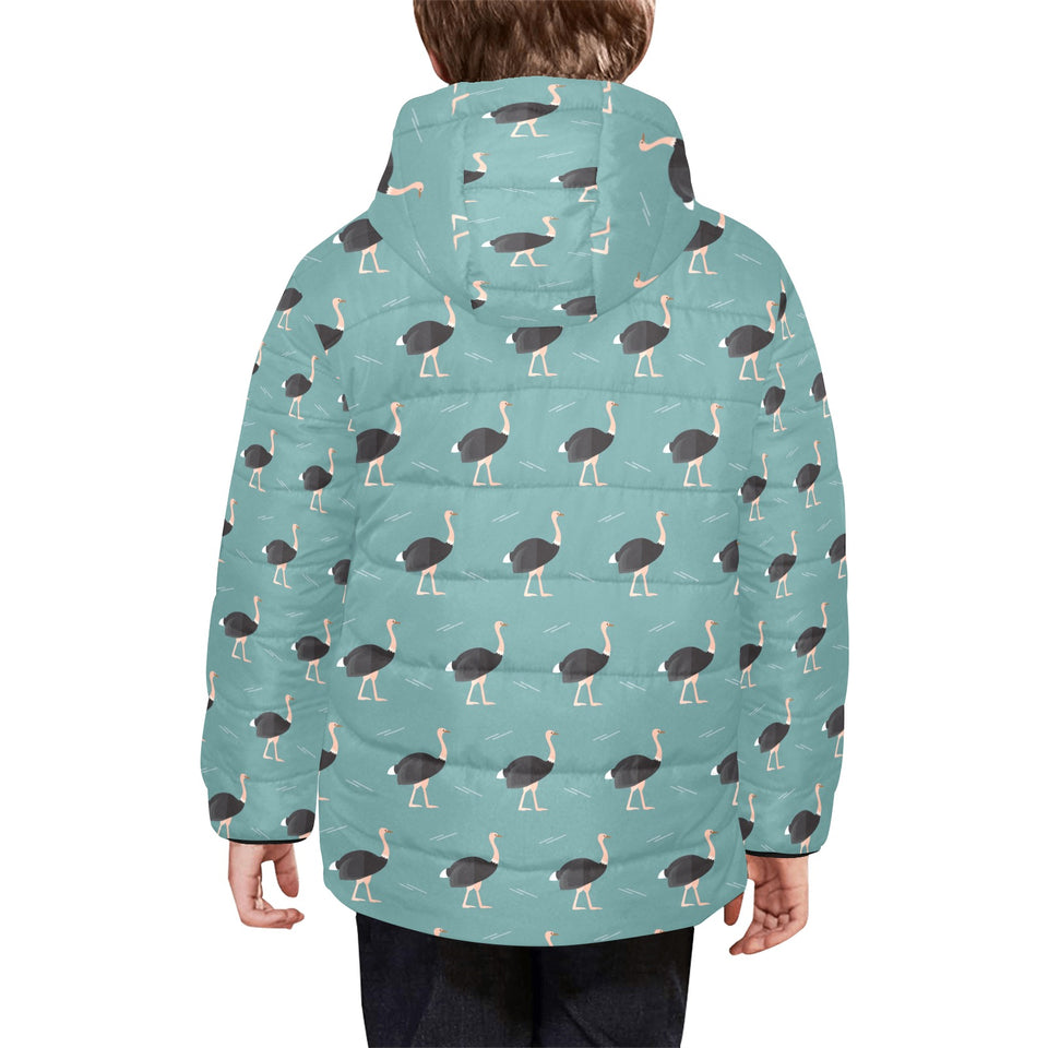 Ostrich Pattern Print Design 01 Kids' Boys' Girls' Padded Hooded Jacket