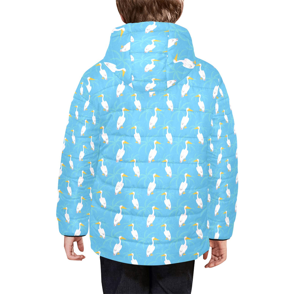 Pelican Pattern Print Design 02 Kids' Boys' Girls' Padded Hooded Jacket