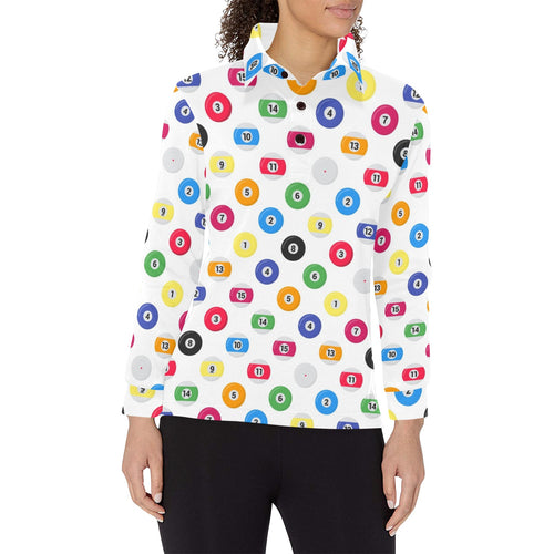 Billiard Ball Pattern Print Design 04 Women's Long Sleeve Polo Shirt