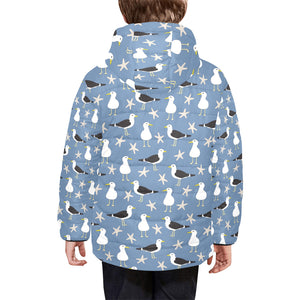 Seagull Pattern Print Design 01 Kids' Boys' Girls' Padded Hooded Jacket