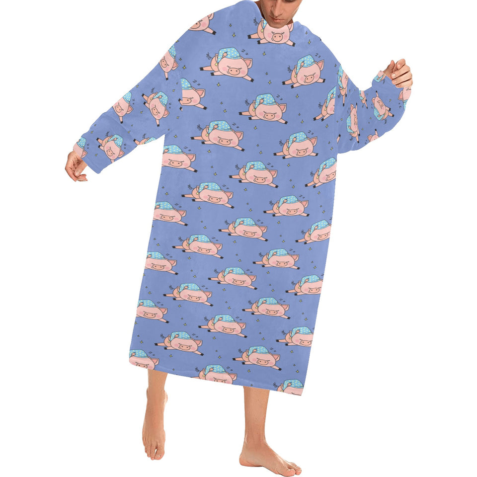 Pig Pattern Print Design 03 Blanket Robe with Sleeves