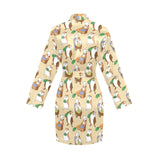 Guinea Pig Pattern Print Design 02 Women's Long Sleeve Belted Night Robe