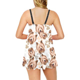 Yorkshire Terrier Pattern Print Design 04 Chest Sexy Pleated Two Piece Swim Dress