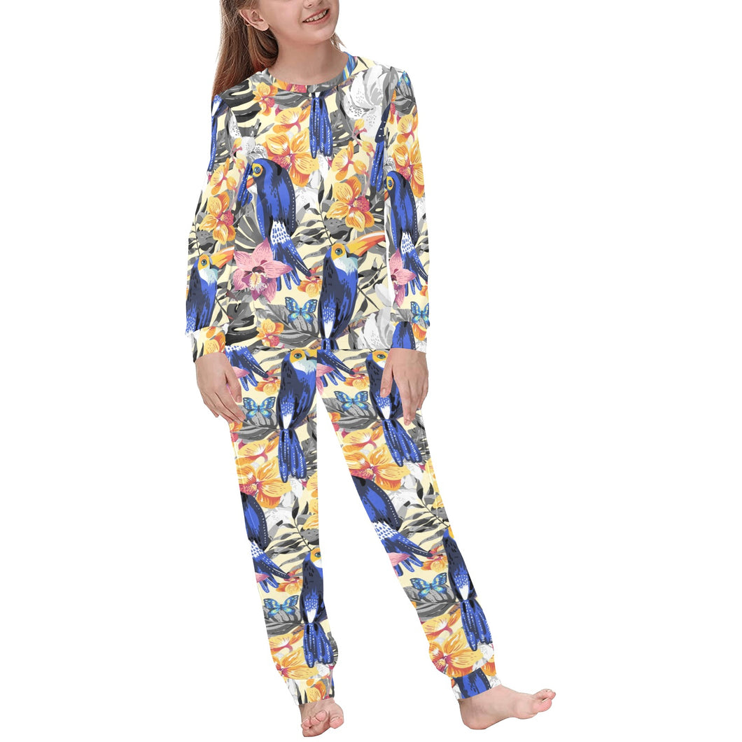 Toucan Leaves Flower Pattern Kids' Boys' Girls' All Over Print Pajama Set