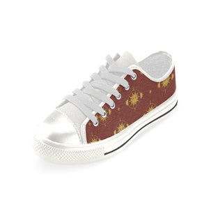 Sun Pattern Red Background Women's Low Top Canvas Shoes White