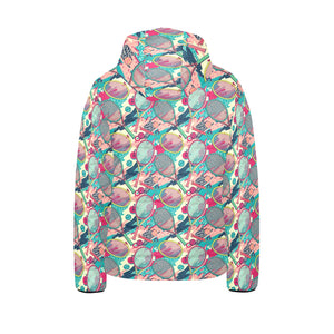 Tennis Pattern Print Design 01 Kids' Boys' Girls' Padded Hooded Jacket