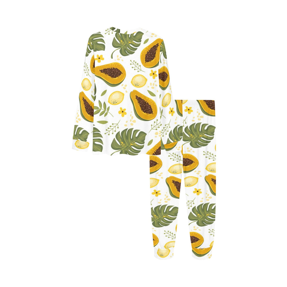 Papaya Leaves Flower Pattern Kids' Boys' Girls' All Over Print Pajama Set