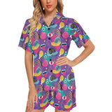 Snail Pattern Print Design 02 Women's V-Neck Short Pajama Set