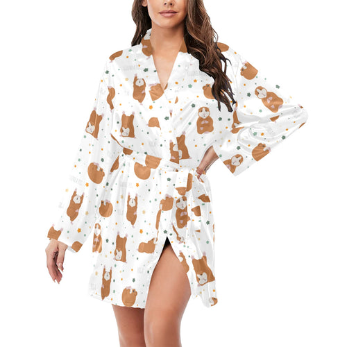 Guinea Pig Pattern Print Design 01 Women's Long Sleeve Belted Night Robe