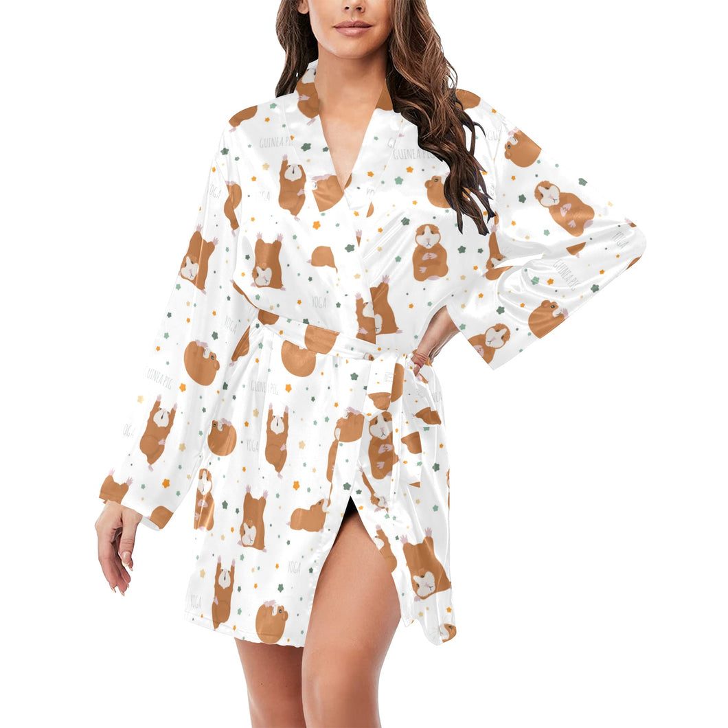 Guinea Pig Pattern Print Design 01 Women's Long Sleeve Belted Night Robe