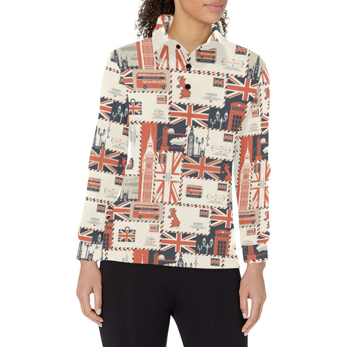 British Pattern Print Design 04 Women's Long Sleeve Polo Shirt