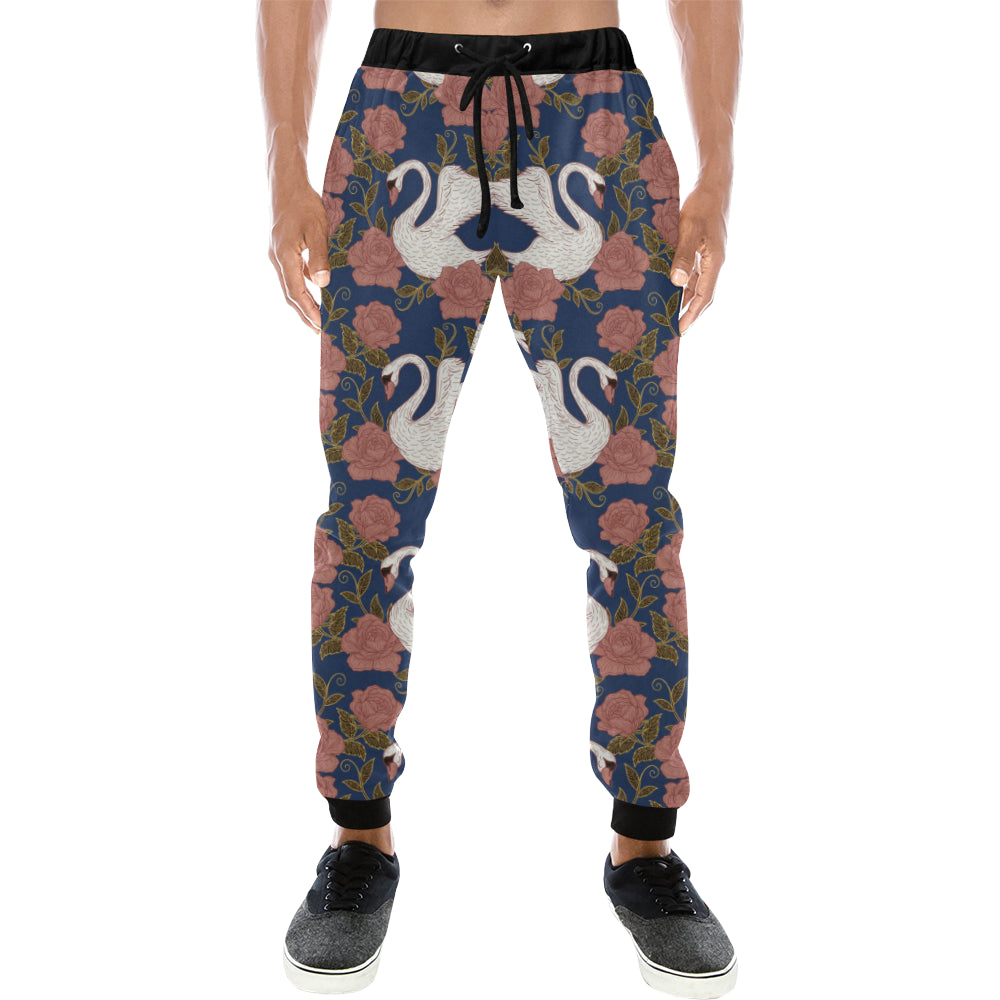 Swan Rose Pattern Unisex Casual Sweatpants