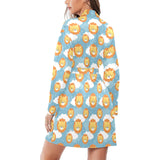 Lion Pattern Print Design 05 Women's Long Sleeve Belted Night Robe