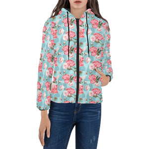 Rose Pattern Print Design 03 Women's Padded Hooded Jacket