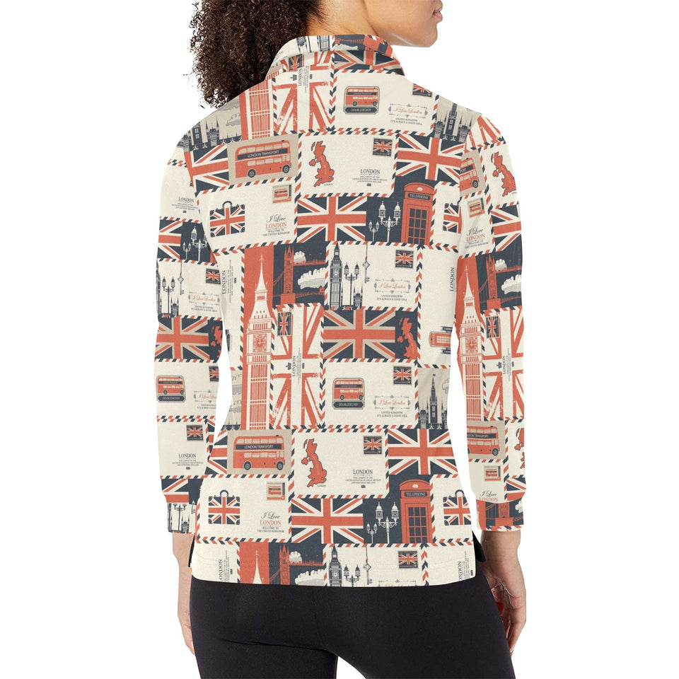 British Pattern Print Design 04 Women's Long Sleeve Polo Shirt