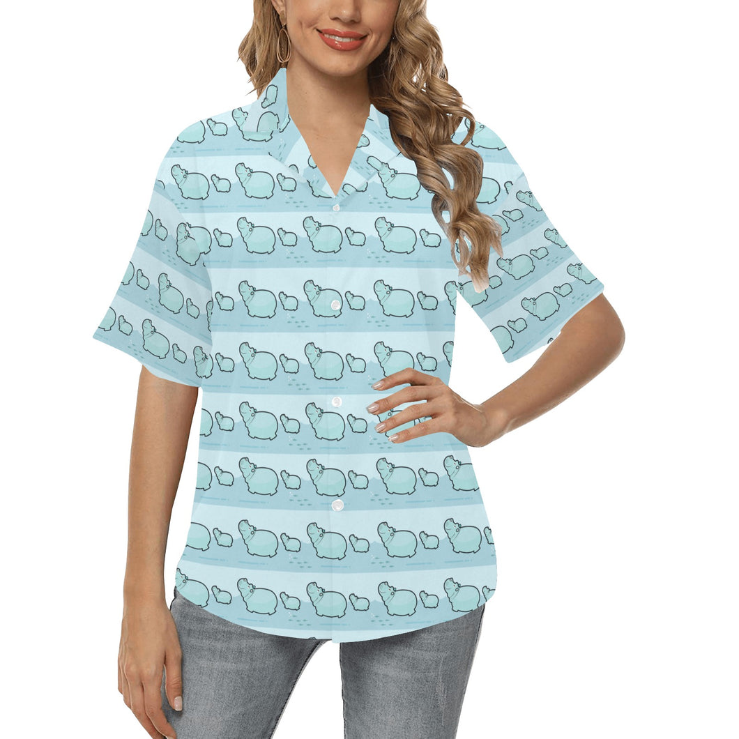 Hippopotamus Pattern Print Design 02 Women's All Over Print Hawaiian Shirt