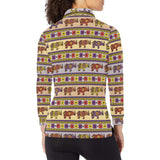 Rhino African Afro Dashiki Adinkra Kente Pattern Women's Long Sleeve Polo Shirt