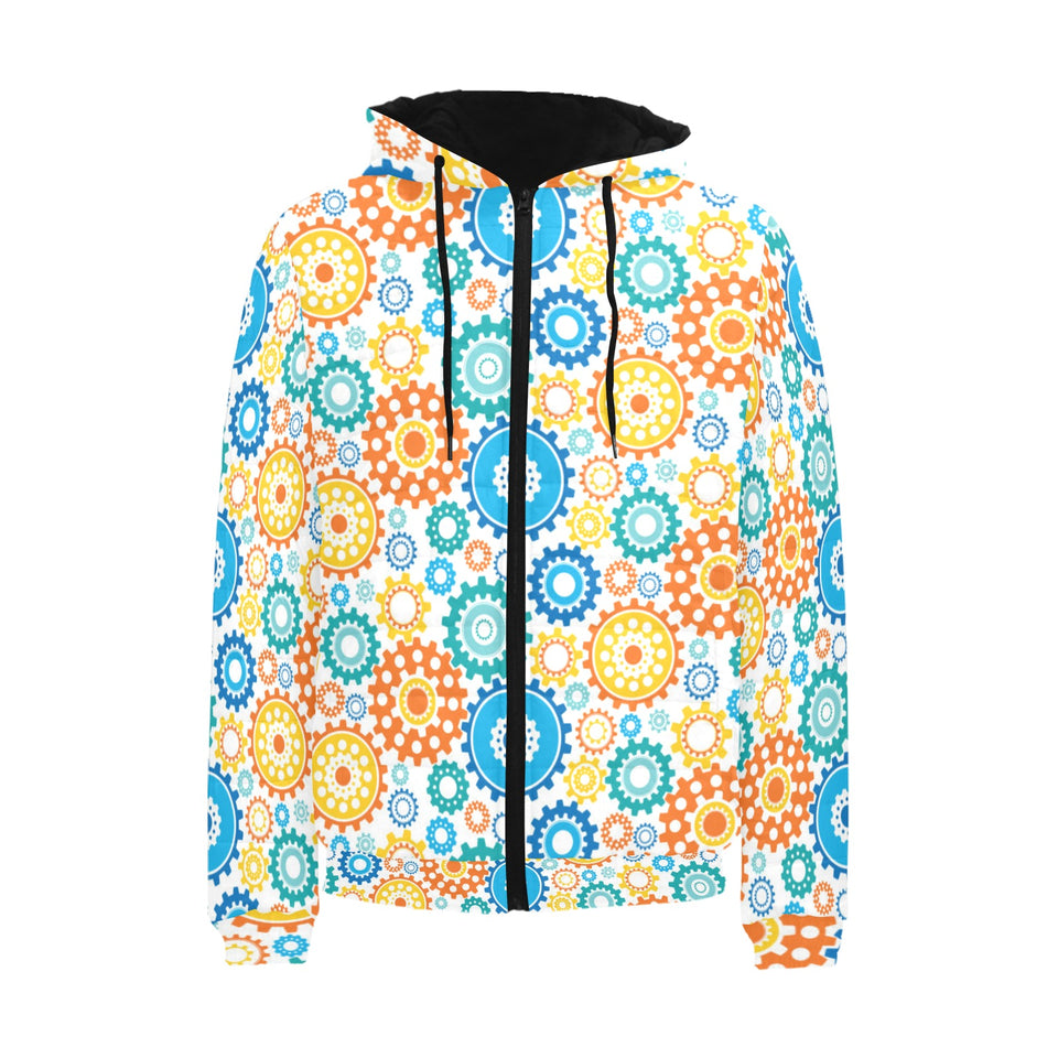 Gear Pattern Print Design 04 Men's Padded Hooded Jacket(ModelH42)