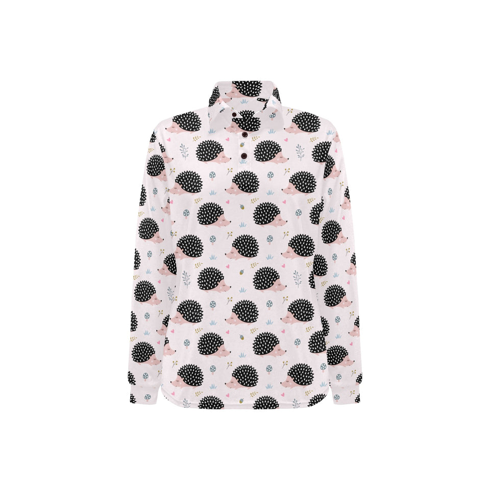 Hedgehog Pattern Print Design 04 Women's Long Sleeve Polo Shirt