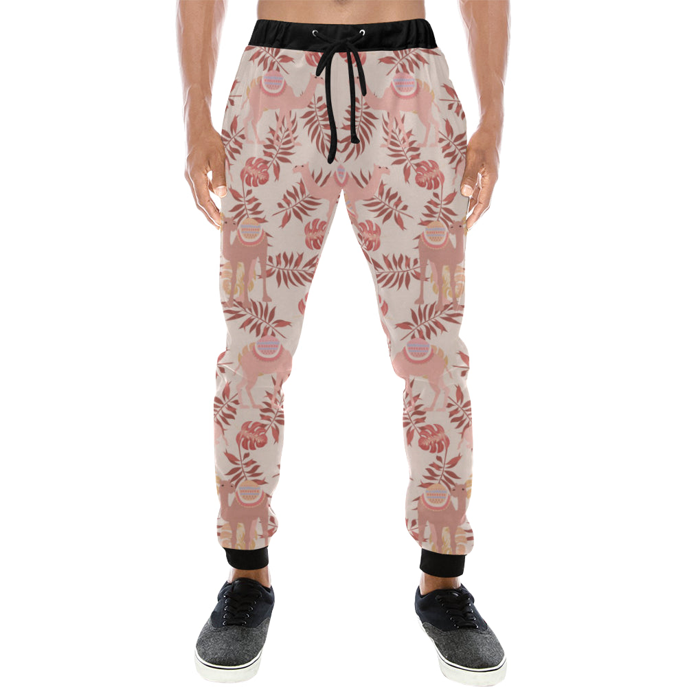 Pink Camel Leaves Pattern Unisex Casual Sweatpants