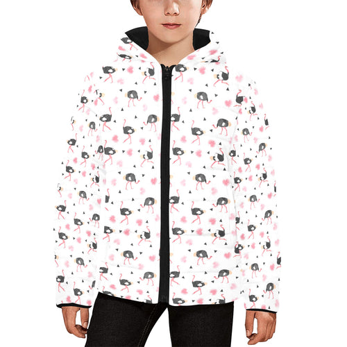 Ostrich Pattern Print Design 03 Kids' Boys' Girls' Padded Hooded Jacket