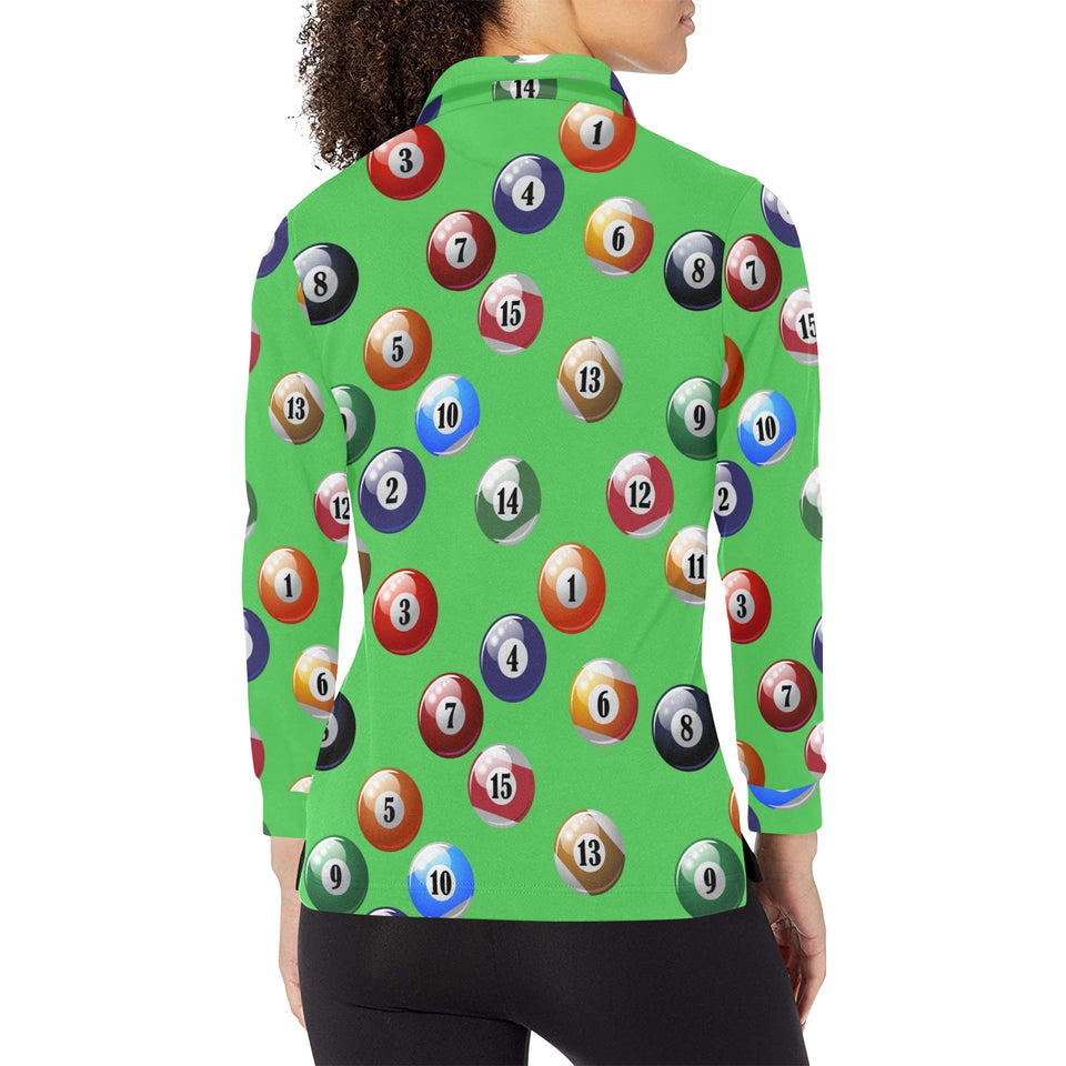 Billiard Ball Pattern Print Design 02 Women's Long Sleeve Polo Shirt