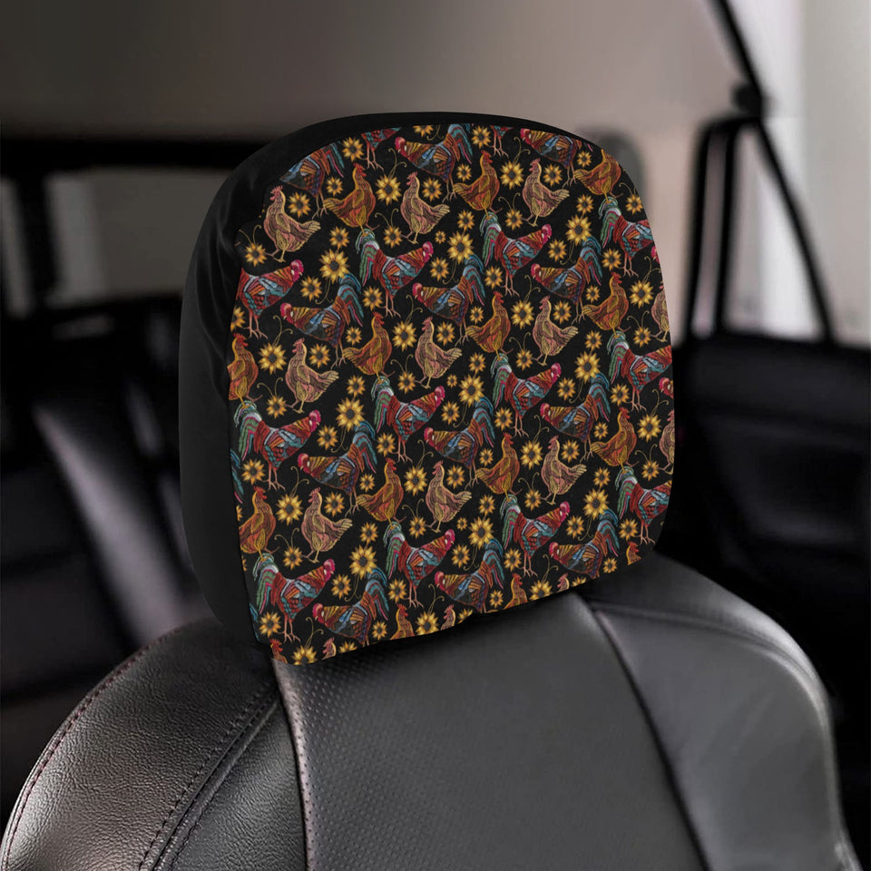 Rooster Chicken Flower Pattern Car Headrest Cover