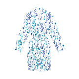 Music Notes Pattern Print Design 03 Women's Long Sleeve Belted Night Robe