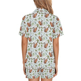 Squirrel Pattern Print Design 02 Women's V-Neck Short Pajama Set