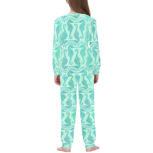 Seahorse Green Pattern Kids' Boys' Girls' All Over Print Pajama Set