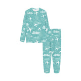 Airplane Cloud Pattern Green Background Kids' Boys' Girls' All Over Print Pajama Set