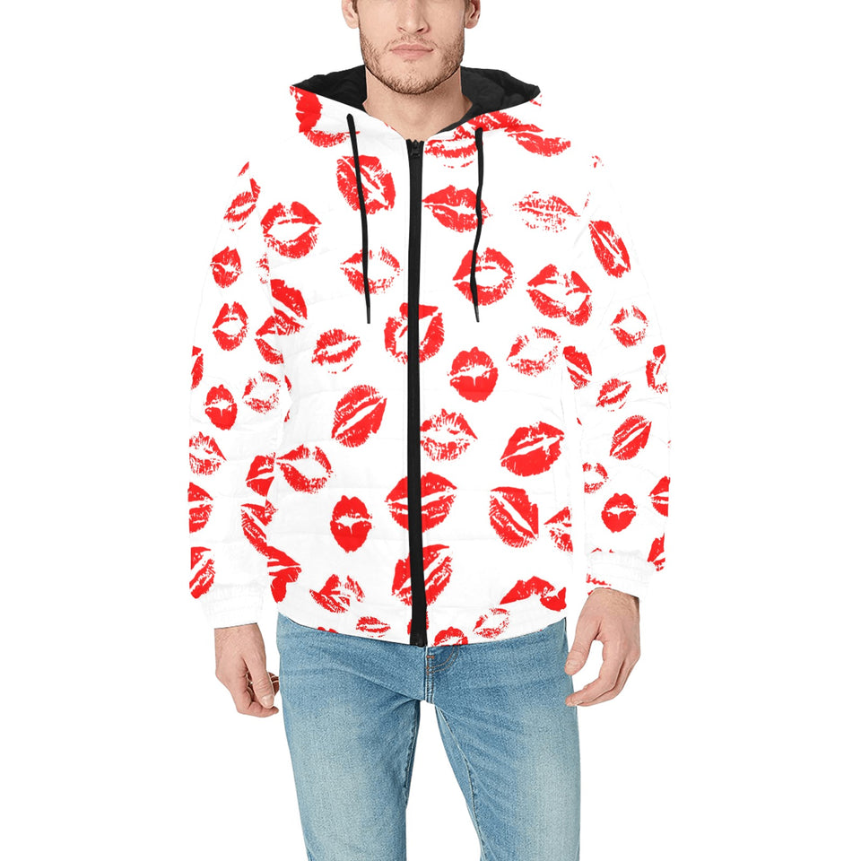 Lips Pattern Print Design 01 Men's Padded Hooded Jacket(ModelH42)