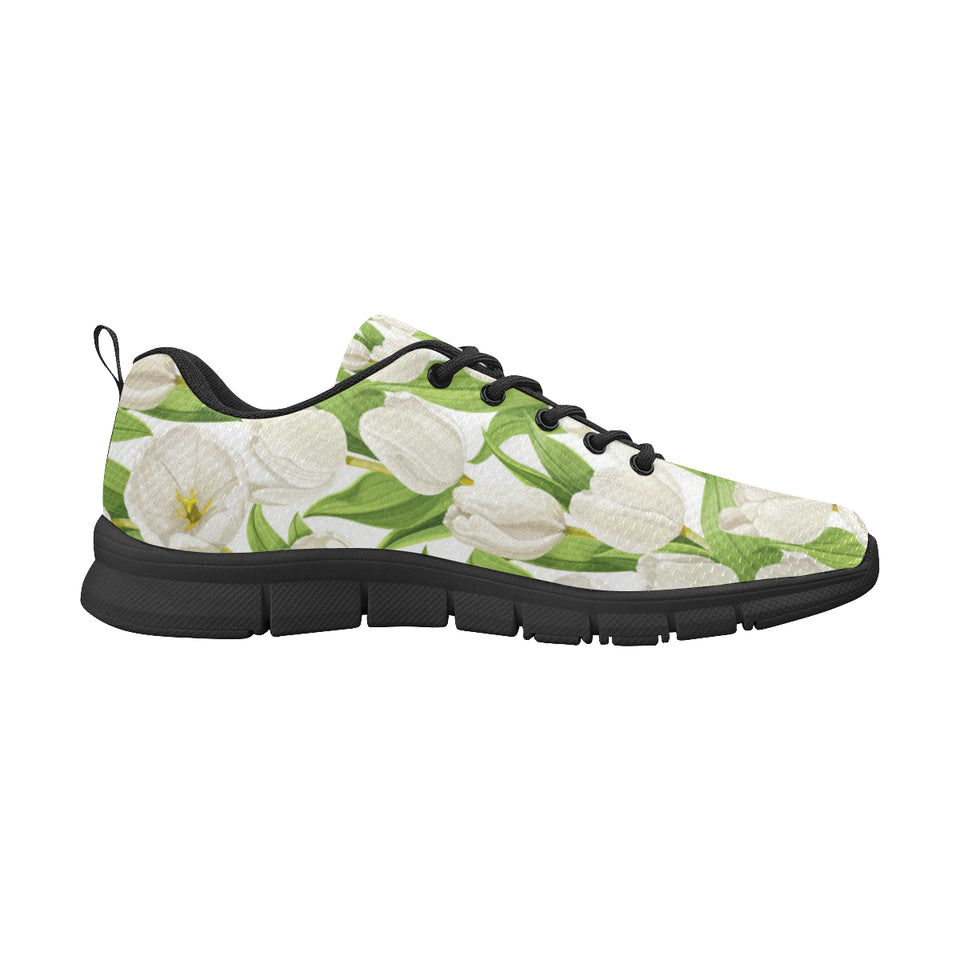 White Tulip Pattern Men's Sneakers Black