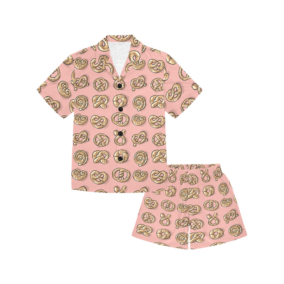 Pretzels Pattern Print Design 04 Kids' Boys' Girls' V-Neck Short Pajama Set