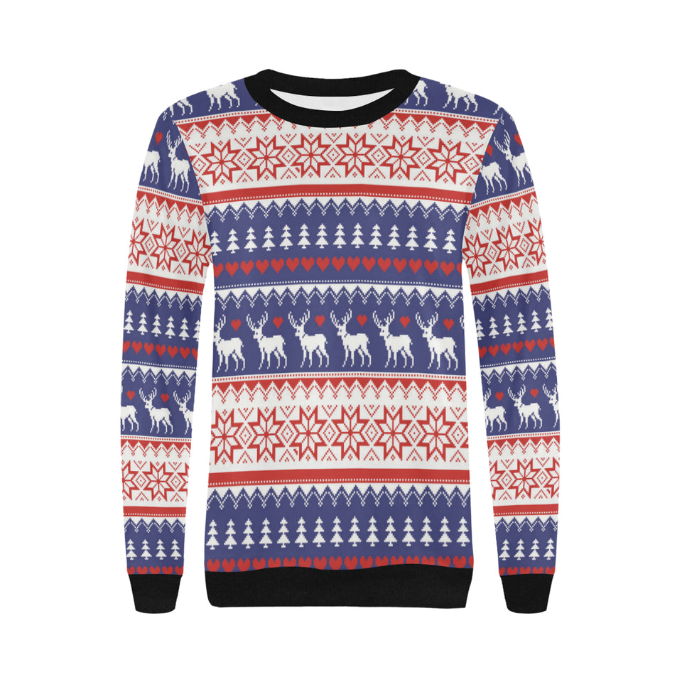 Deer Sweater Printed Pattern Women's Crew Neck Sweatshirt
