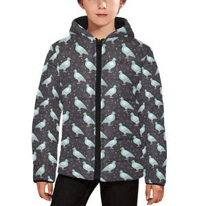 Pigeon Pattern Print Design 01 Kids' Boys' Girls' Padded Hooded Jacket