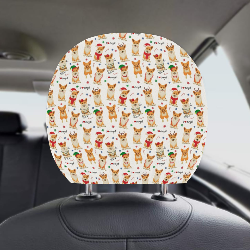 Christmas Corgi Pattern Background Car Headrest Cover