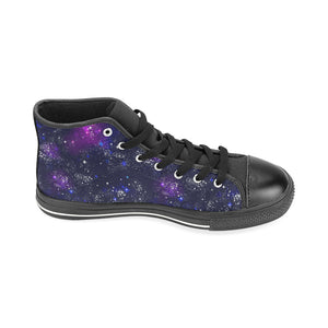 Space Galaxy Pattern Men's High Top Canvas Shoes Black