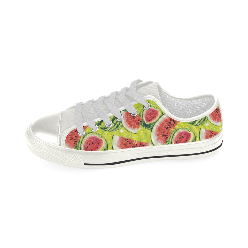 Watermelon Theme Pattern Women's Low Top Canvas Shoes White