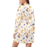 Teddy Bear Pattern Print Design 01 Women's Long Sleeve Belted Night Robe