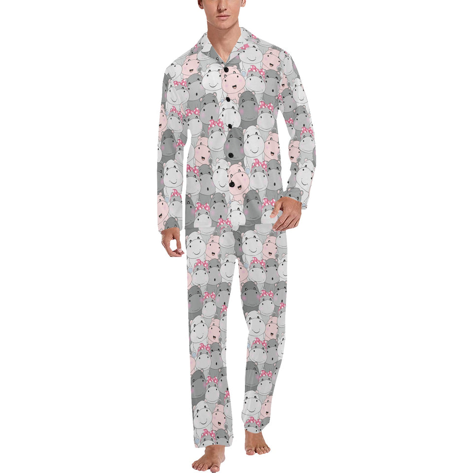 Hippopotamus Pattern Print Design 03 Men's Long Pajama Set