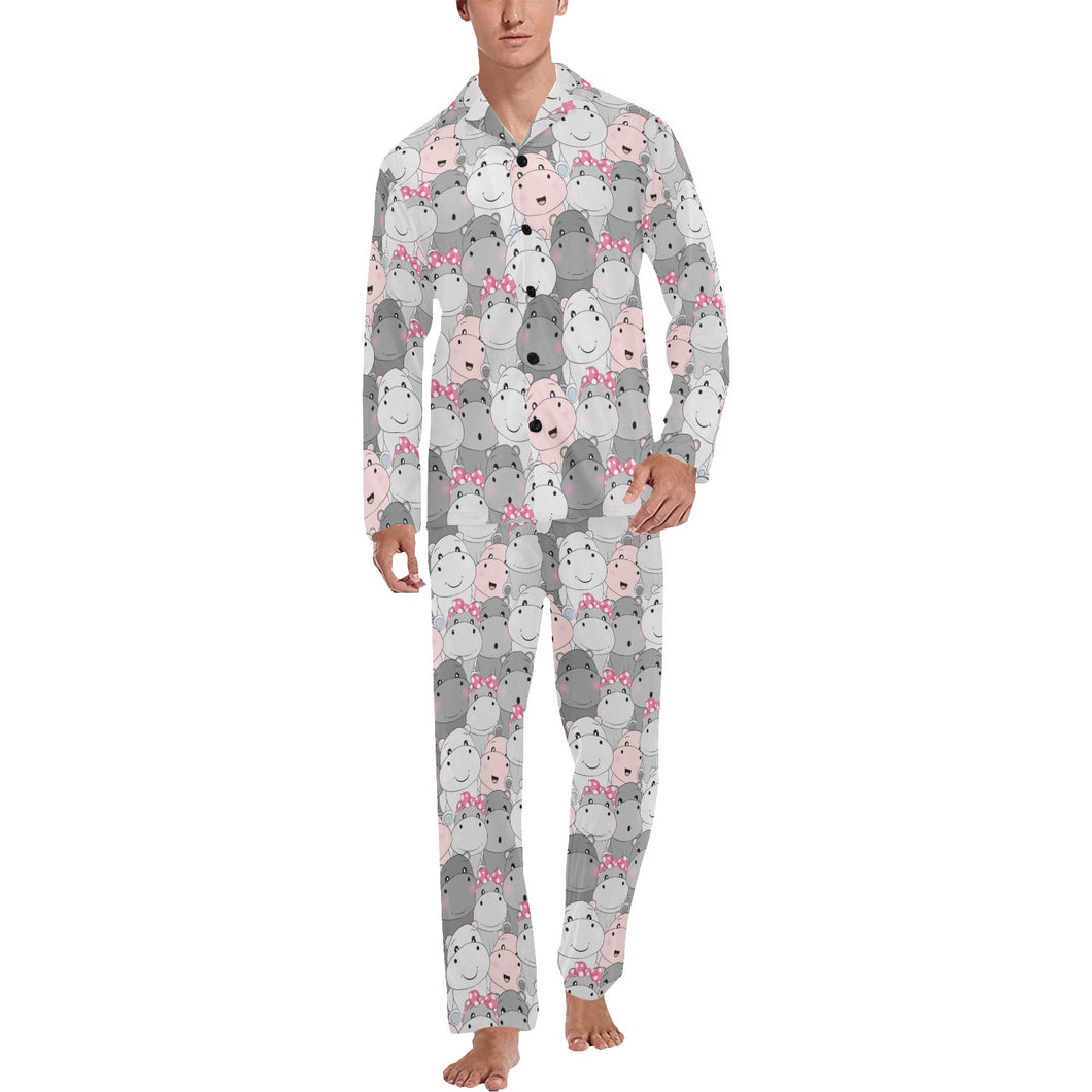 Hippopotamus Pattern Print Design 03 Men's Long Pajama Set