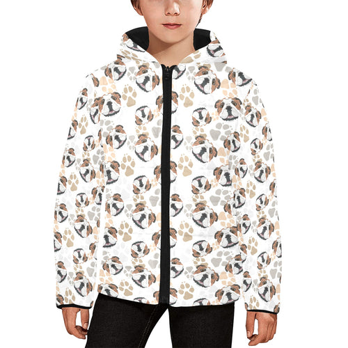 English Bulldog Pattern Print Design 01 Kids' Boys' Girls' Padded Hooded Jacket