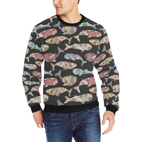 Whale Flower Tribal Pattern Men's Crew Neck Sweatshirt