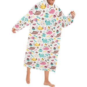 Tea pots Pattern Print Design 05 Blanket Robe with Sleeves